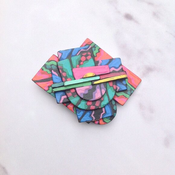 Memphis Milano BROOCH 1980s Style Artisan Handcrafted - Picture 4 of 10